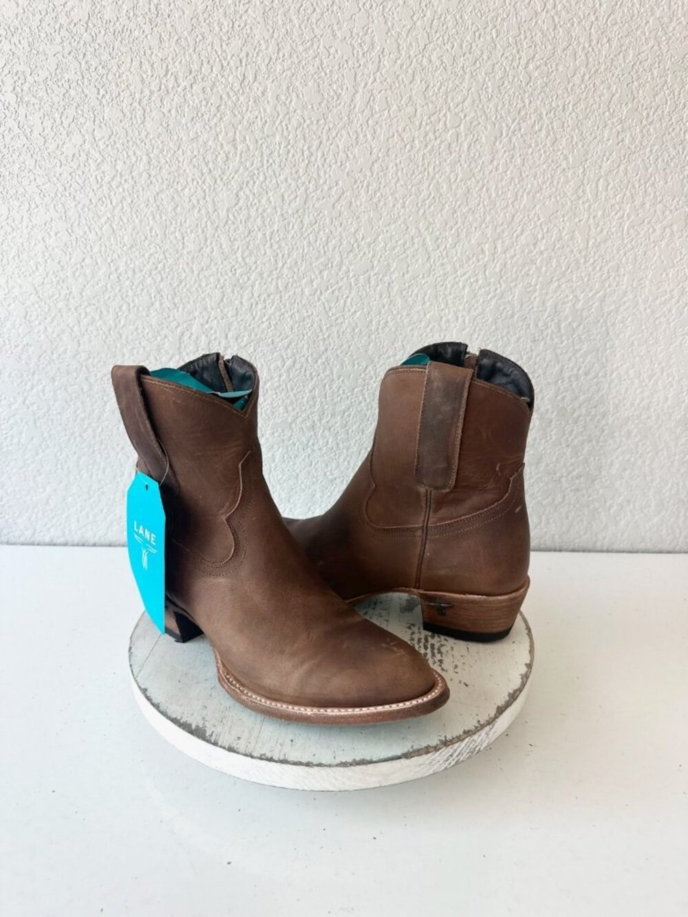 Lane Boots PLAIN JANE Desert Clay Cowboy Bootie Brown Western Short Womens 8.5